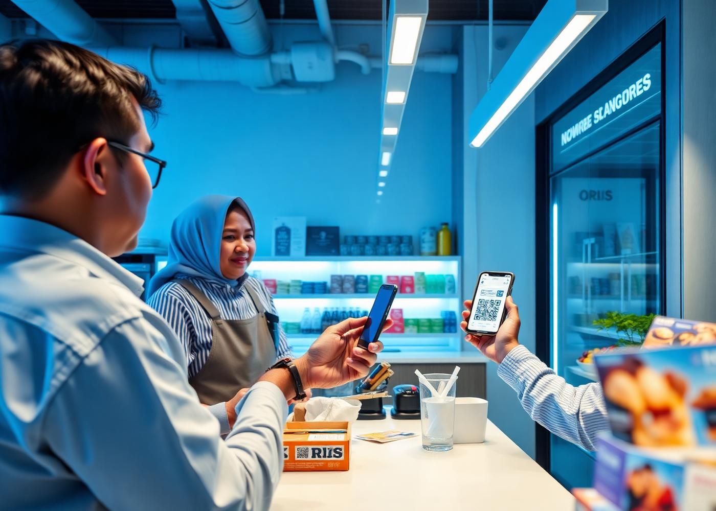 Pelanggan memindai QRIS di kasir merchant